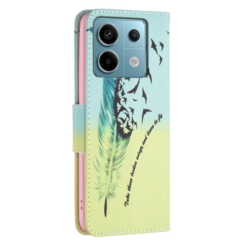 Leren Hoesje Voor Xiaomi Redmi Note 13 Pro 5g Veren En Vogels