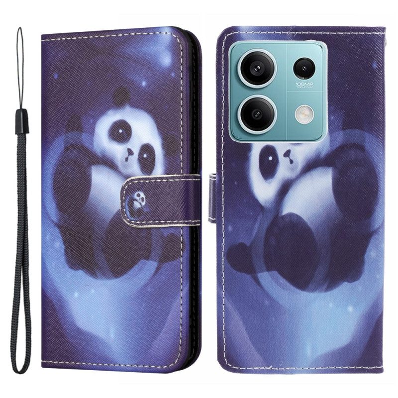 Leren Hoesje Xiaomi Redmi Note 13 Pro 5g Panda Space Met Riem Bescherming Hoesje