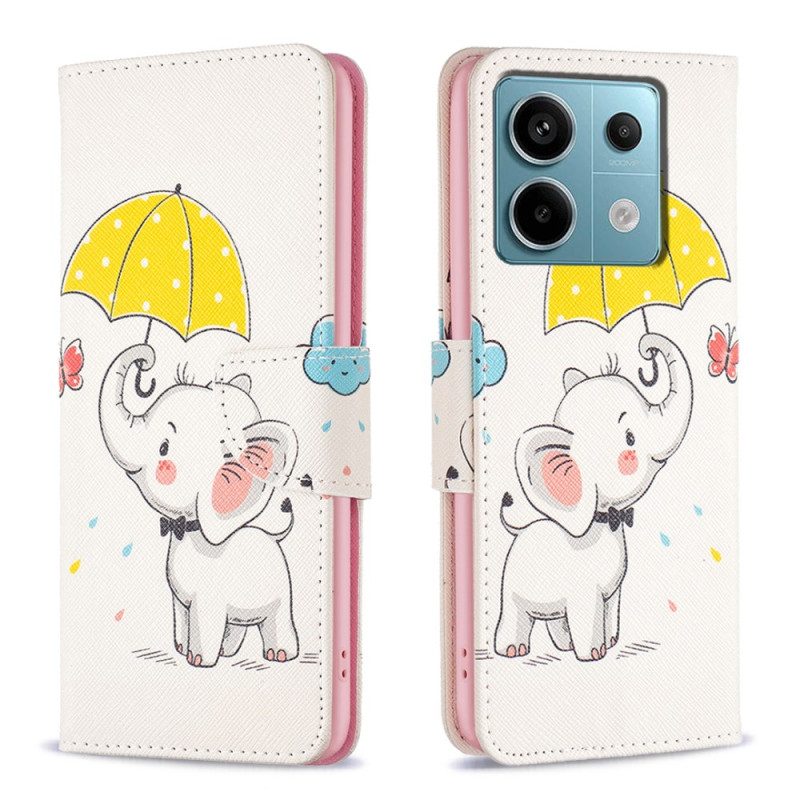 Leren Hoesje Xiaomi Redmi Note 13 Pro 5g Paraplu En Olifant Bescherming Hoesje