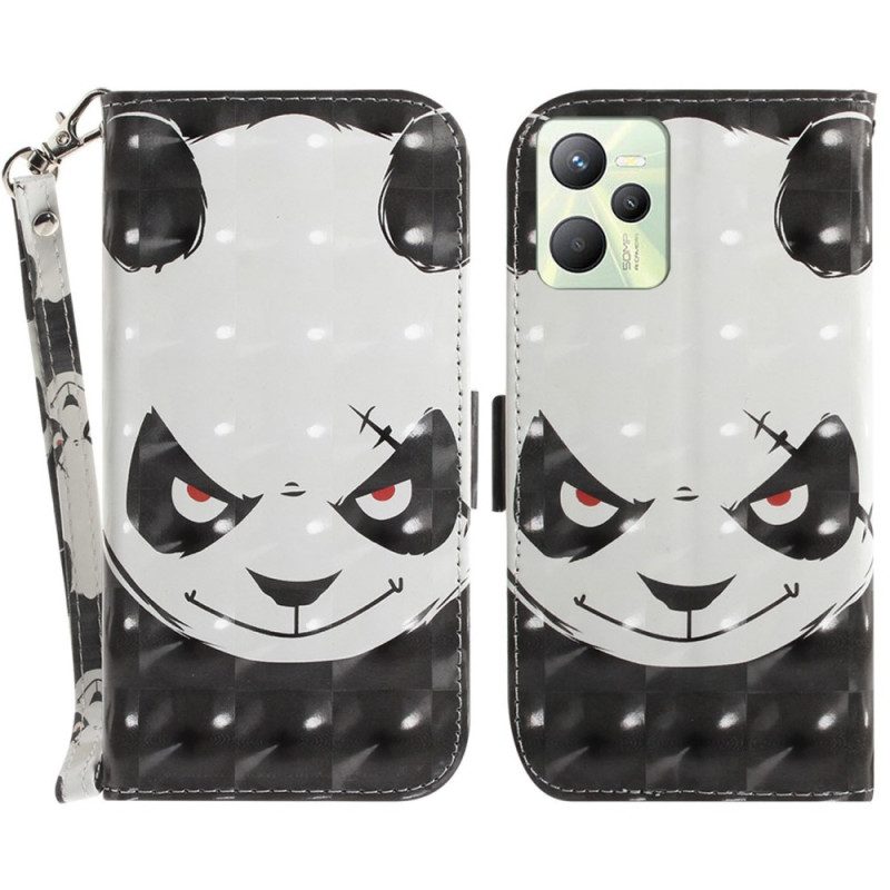 Folio-hoesje voor Realme C35 Met Ketting Boze Panda Met Lanyard