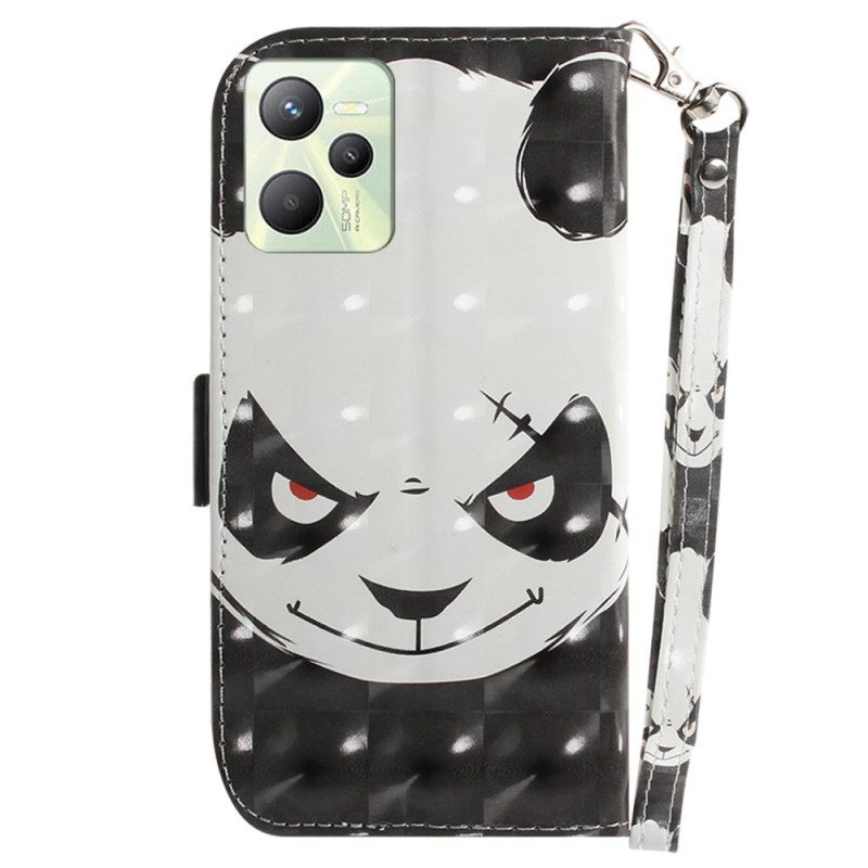 Folio-hoesje voor Realme C35 Met Ketting Boze Panda Met Lanyard