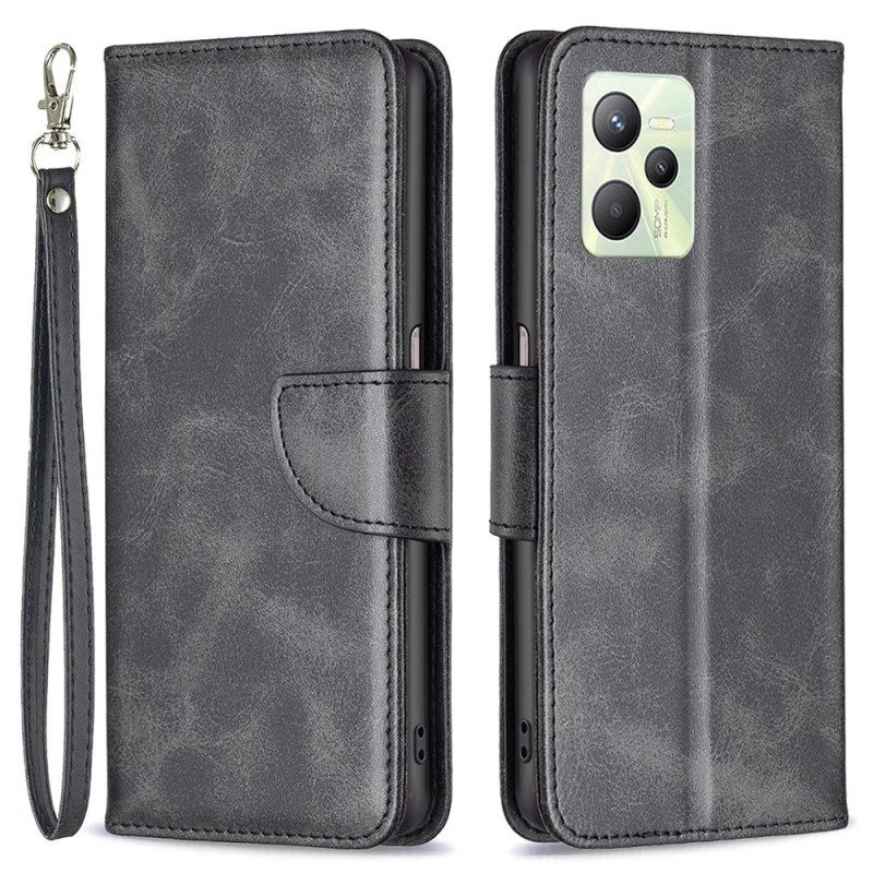 Folio-hoesje voor Realme C35 Met Ketting Flip Case Gladde Schuine Klep Met Riem