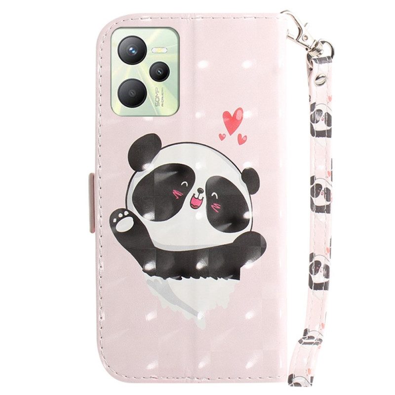 Folio-hoesje voor Realme C35 Met Ketting Kleine Panda Met Riem