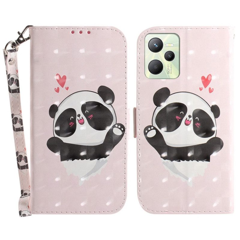 Folio-hoesje voor Realme C35 Met Ketting Kleine Panda Met Riem