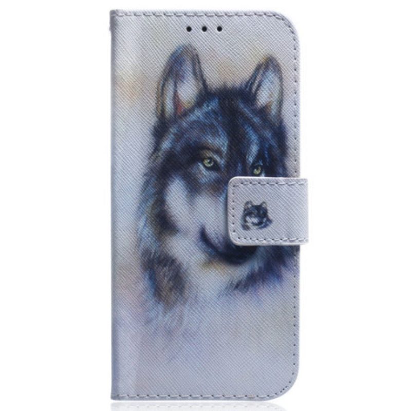 Leren Hoesje voor Realme C35 Aquarel Wolf