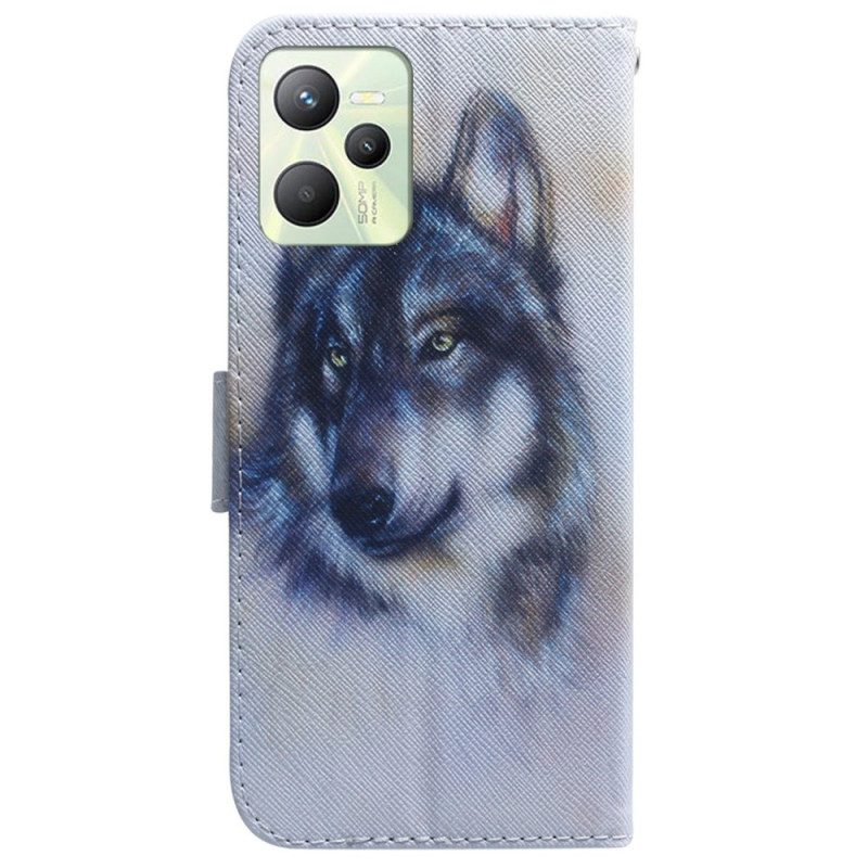 Leren Hoesje voor Realme C35 Aquarel Wolf