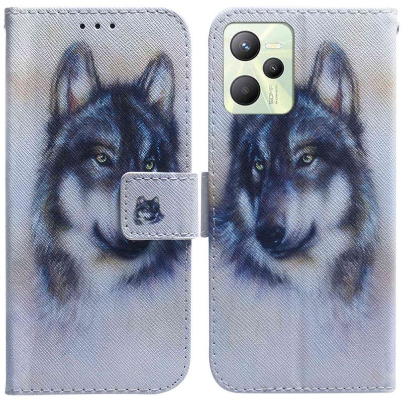 Leren Hoesje voor Realme C35 Aquarel Wolf