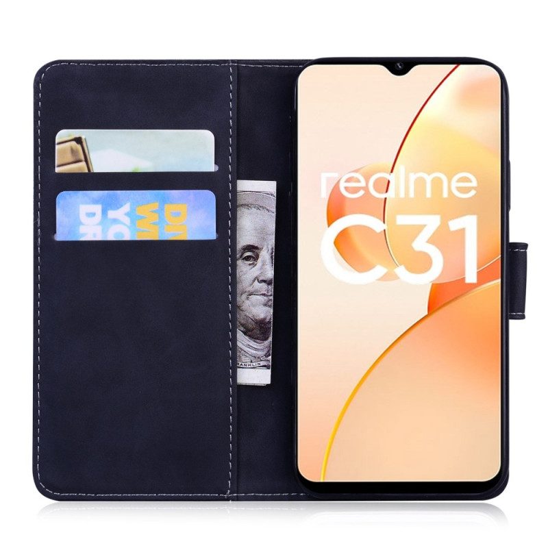 Leren Hoesje voor Realme C35 Huid-aanraking Vlinder