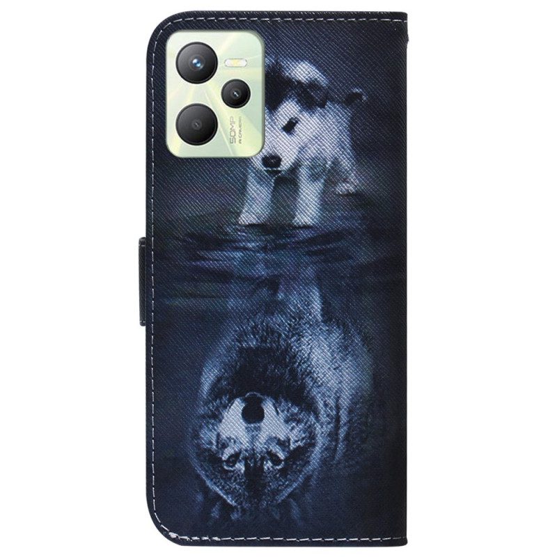 Leren Hoesje voor Realme C35 Puppy Perspectief Wolf