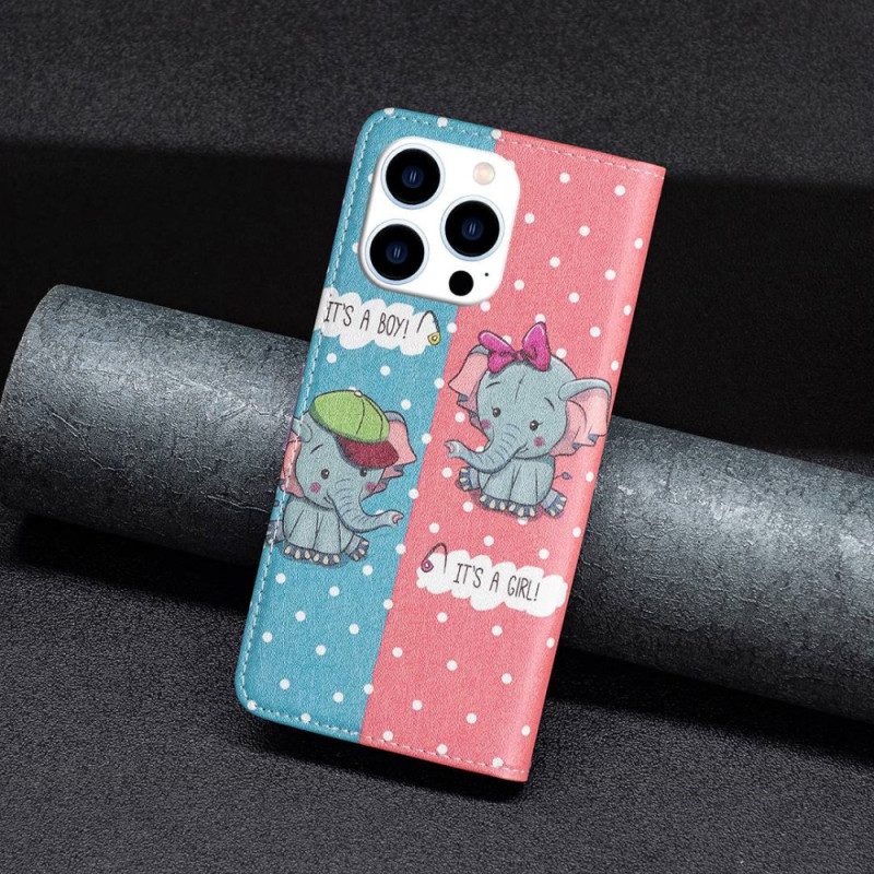 Bescherming Hoesje voor iPhone 14 Pro Folio-hoesje Baby Olifanten