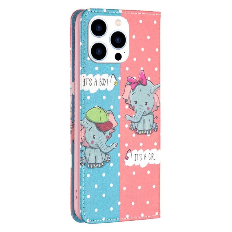 Bescherming Hoesje voor iPhone 14 Pro Folio-hoesje Baby Olifanten