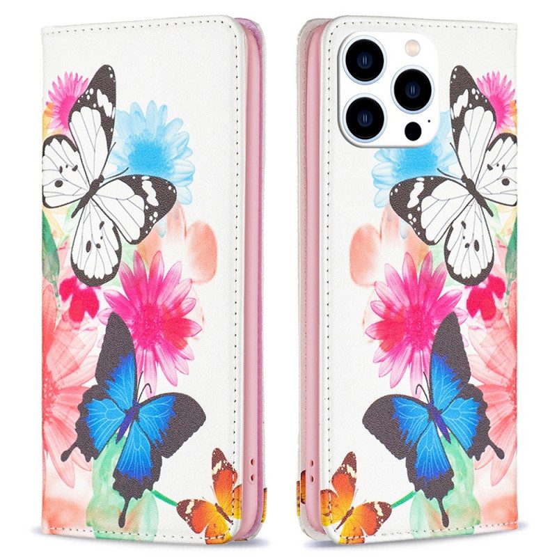 Bescherming Hoesje voor iPhone 14 Pro Folio-hoesje Vlinders