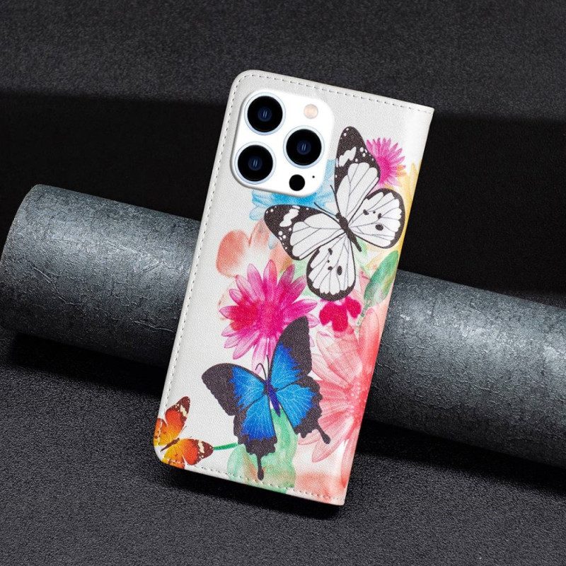 Bescherming Hoesje voor iPhone 14 Pro Folio-hoesje Vlinders