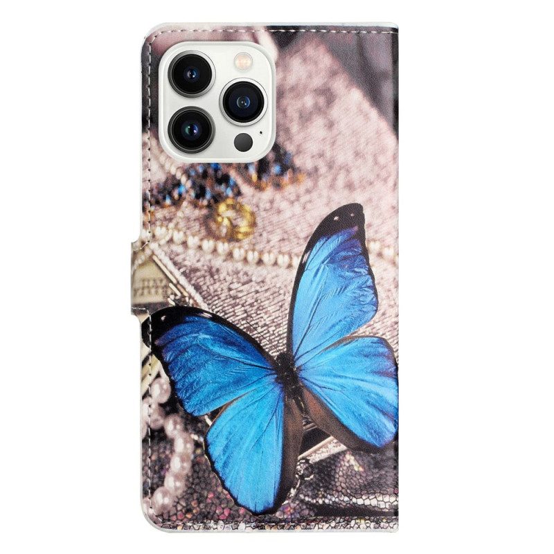 Flip Case voor iPhone 14 Pro Blauwe Vlinder