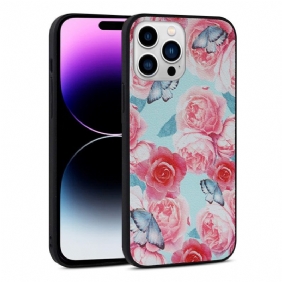 Hoesje voor iPhone 14 Pro Kunstleer Bloemen