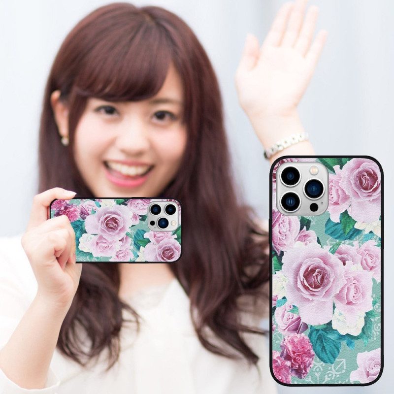 Hoesje voor iPhone 14 Pro Kunstleer Bloemen