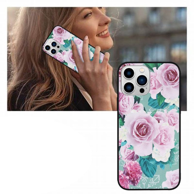 Hoesje voor iPhone 14 Pro Kunstleer Bloemen