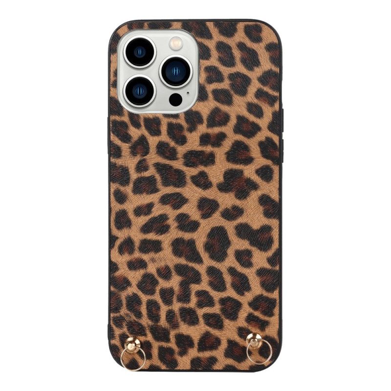 Hoesje voor iPhone 14 Pro Luipaard Met Schouderriem