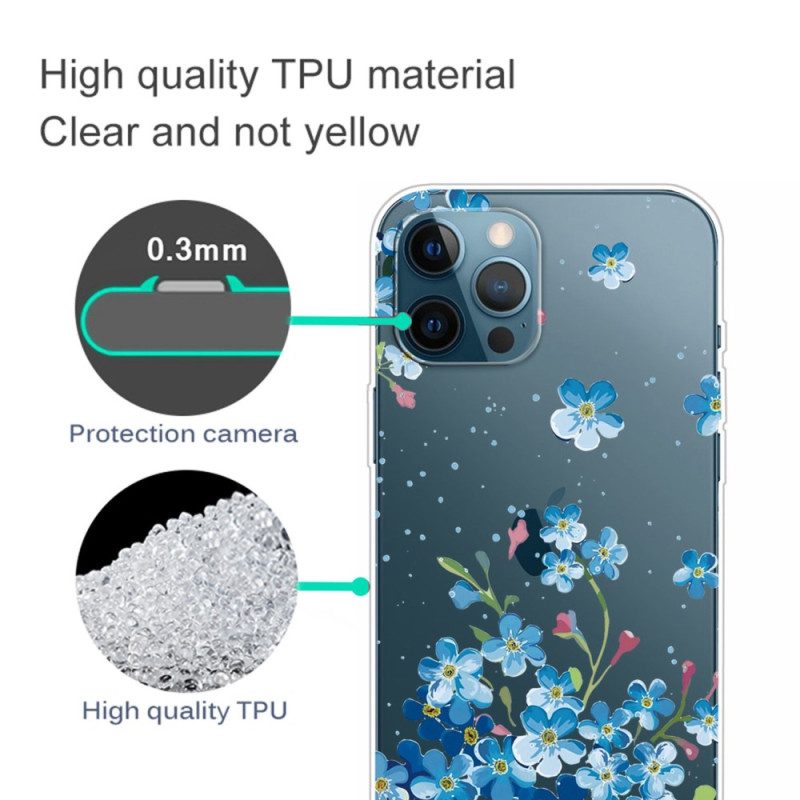 Hoesje voor iPhone 14 Pro Naadloze Blauwe Bloemen