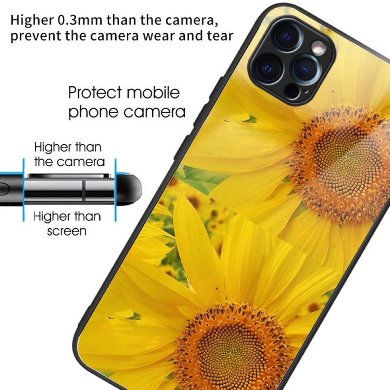 Hoesje voor iPhone 14 Pro Zonnebloemen Van Gehard Glas