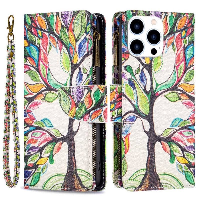 Leren Hoesje voor iPhone 14 Pro Portemonnee Leren Boom Portemonnee