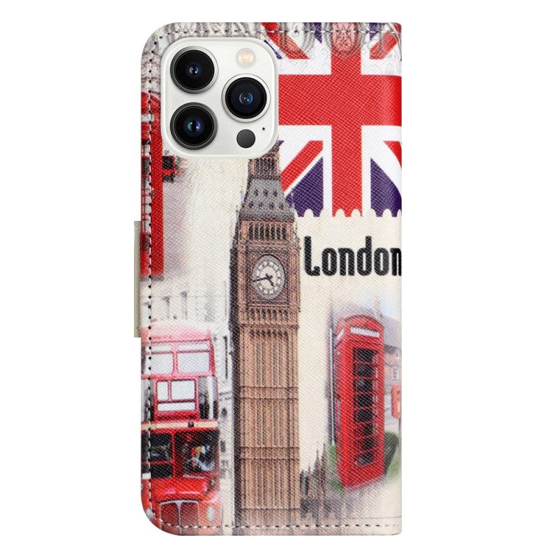 Leren Hoesje voor iPhone 14 Pro Reis Naar Londen