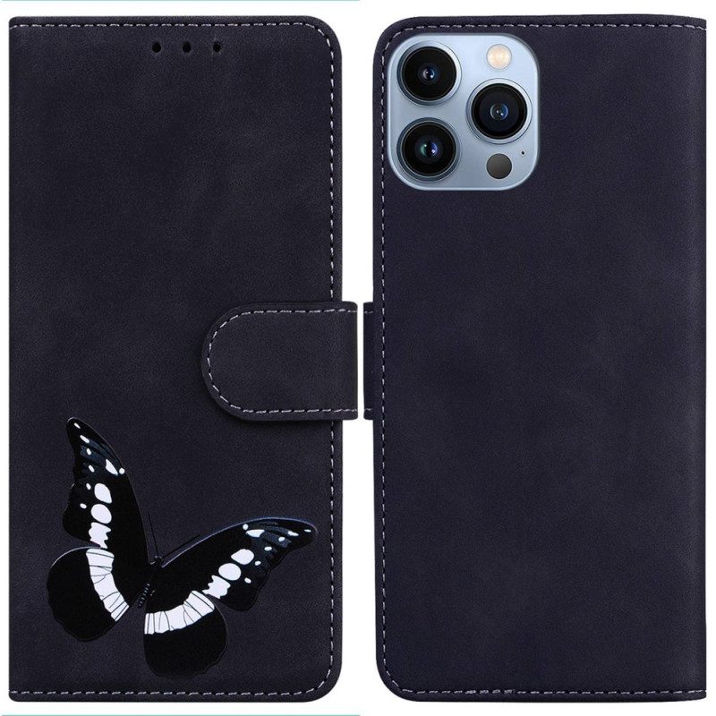 Leren Hoesje voor iPhone 14 Pro Vlinder Elegantie