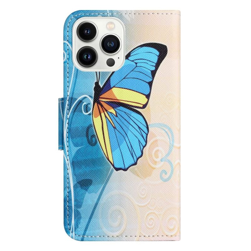 Leren Hoesje voor iPhone 14 Pro Vlinders