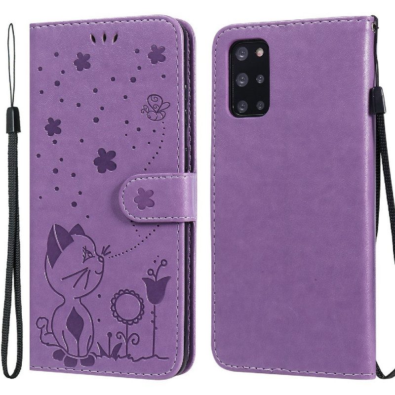 Leren Hoesje voor Samsung Galaxy S20 Plus / S20 Plus 5G Met Ketting Kat En Bij Met Lanyard