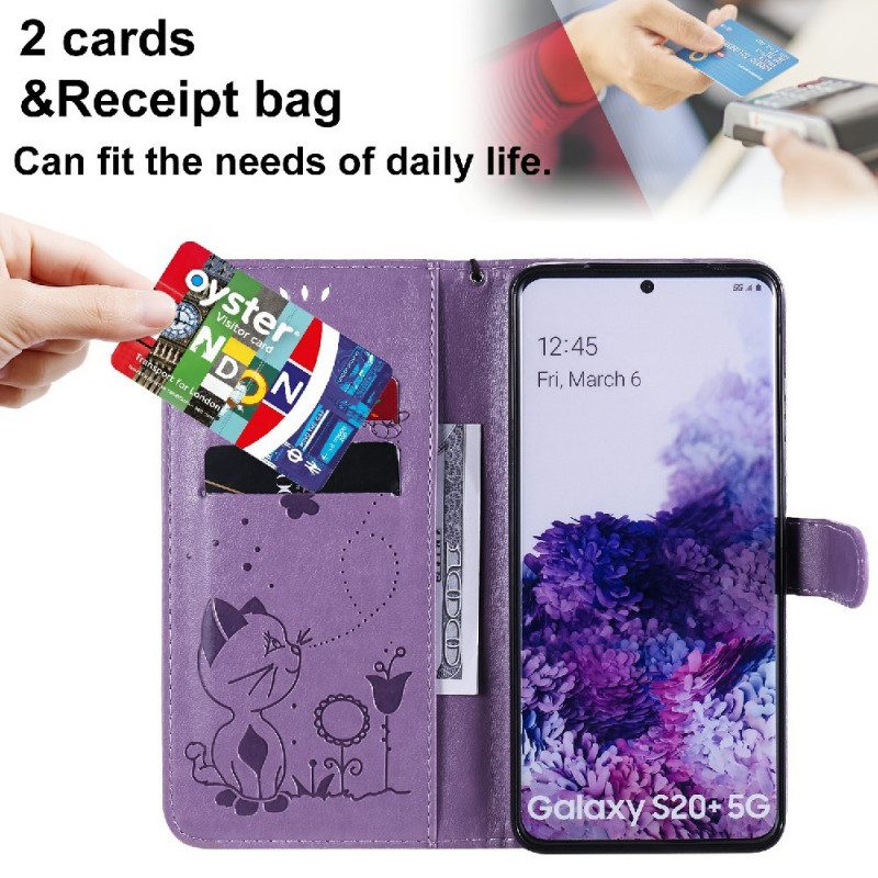 Leren Hoesje voor Samsung Galaxy S20 Plus / S20 Plus 5G Met Ketting Kat En Bij Met Lanyard