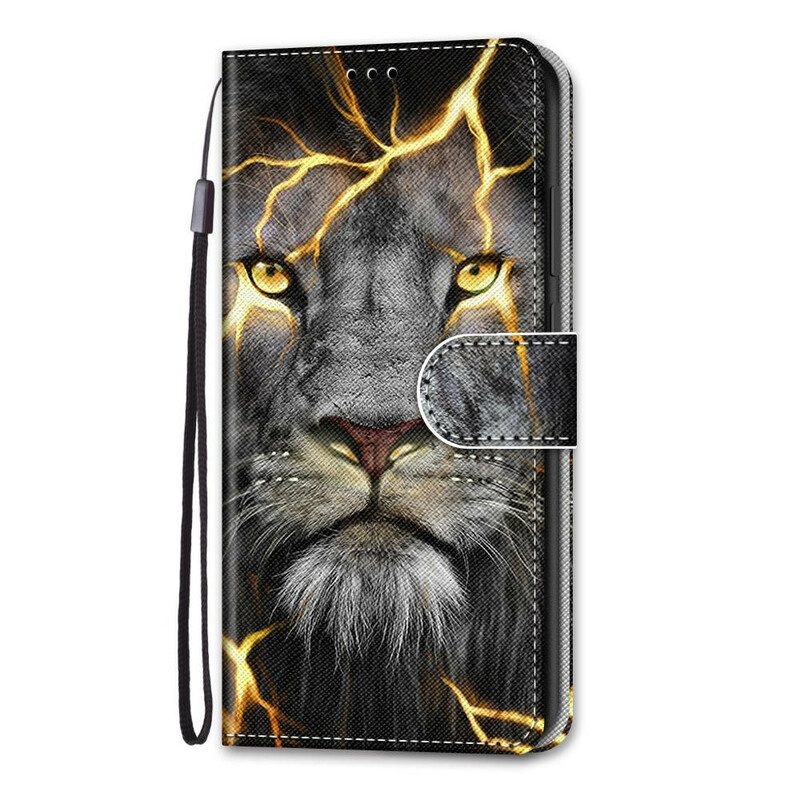 Folio-hoesje voor Xiaomi Mi 10T / 10T Pro Leeuw Met Lanyard