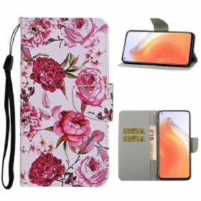 Folio-hoesje voor Xiaomi Mi 10T / 10T Pro Meesterlijke Bloemen Met Riem