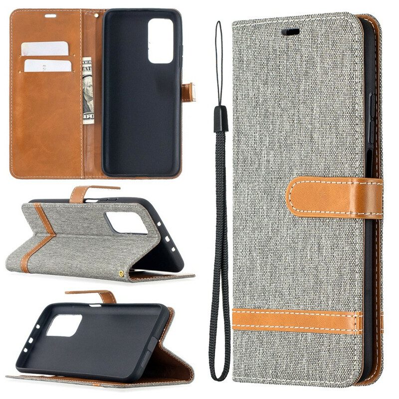 Folio-hoesje voor Xiaomi Mi 10T / 10T Pro Met Ketting Band Van Stof En Leereffect