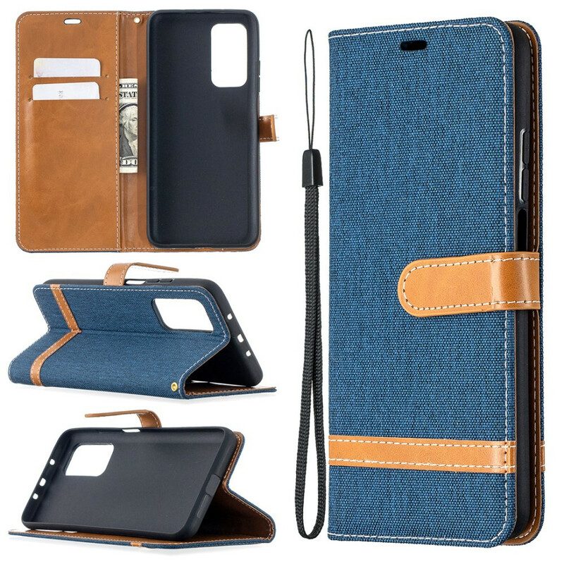 Folio-hoesje voor Xiaomi Mi 10T / 10T Pro Met Ketting Band Van Stof En Leereffect