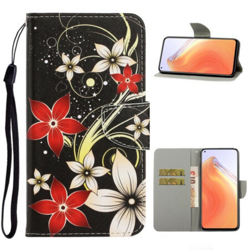 Folio-hoesje voor Xiaomi Mi 10T / 10T Pro Met Ketting Kleurrijke Strappy Bloemen