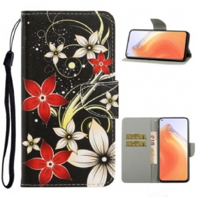 Folio-hoesje voor Xiaomi Mi 10T / 10T Pro Met Ketting Kleurrijke Strappy Bloemen