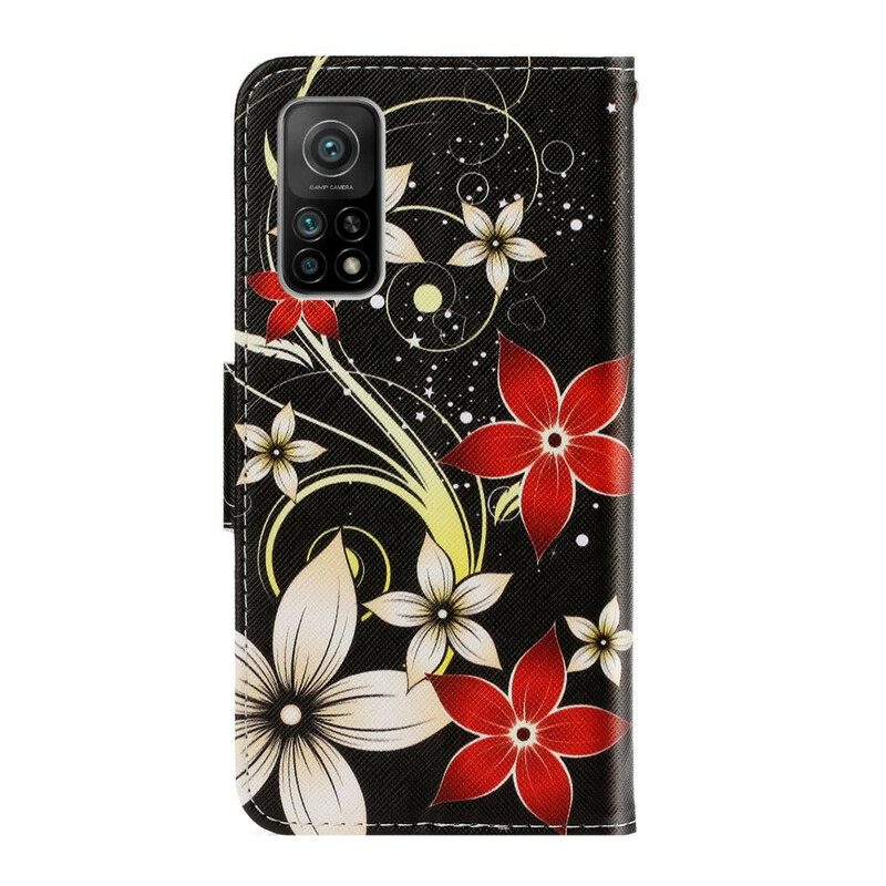 Folio-hoesje voor Xiaomi Mi 10T / 10T Pro Met Ketting Kleurrijke Strappy Bloemen