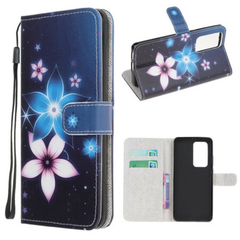 Folio-hoesje voor Xiaomi Mi 10T / 10T Pro Met Ketting Maanband Bloemen