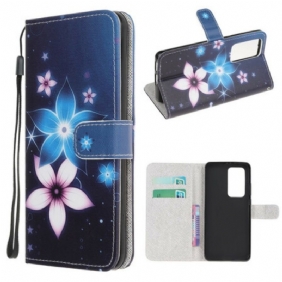 Folio-hoesje voor Xiaomi Mi 10T / 10T Pro Met Ketting Maanband Bloemen