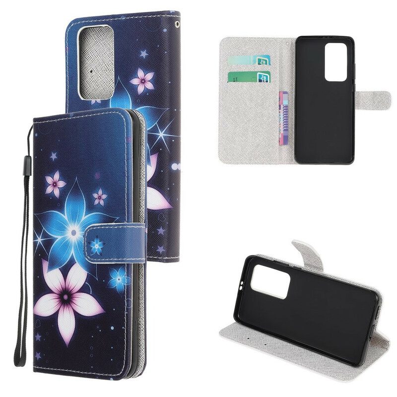 Folio-hoesje voor Xiaomi Mi 10T / 10T Pro Met Ketting Maanband Bloemen