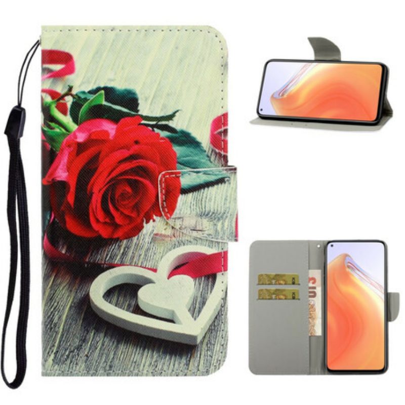 Folio-hoesje voor Xiaomi Mi 10T / 10T Pro Met Ketting Romantische Roos Met Riem