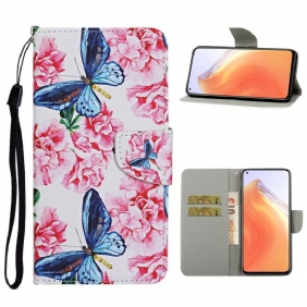 Folio-hoesje voor Xiaomi Mi 10T / 10T Pro Vlinders Floral Lanyard