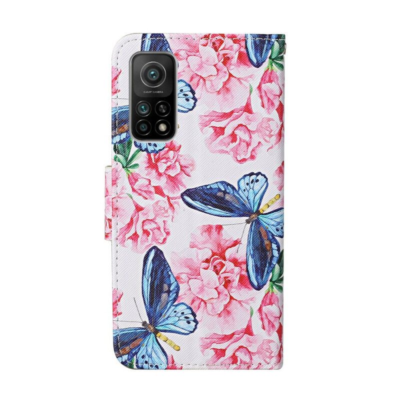 Folio-hoesje voor Xiaomi Mi 10T / 10T Pro Vlinders Floral Lanyard