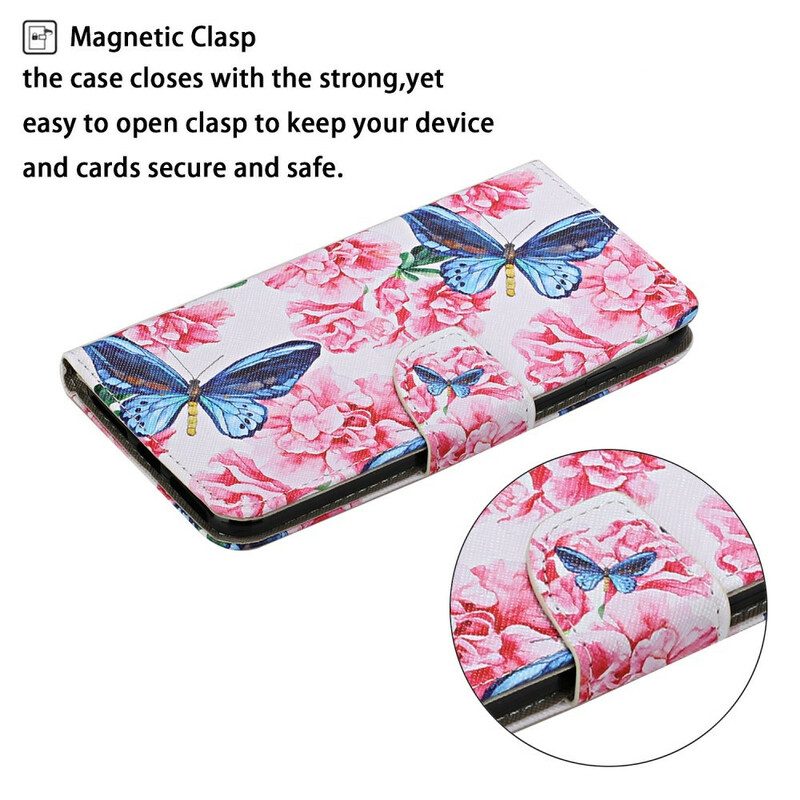 Folio-hoesje voor Xiaomi Mi 10T / 10T Pro Vlinders Floral Lanyard