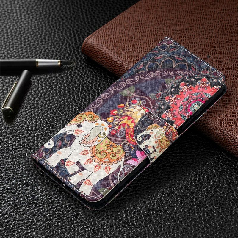 Leren Hoesje voor Xiaomi Mi 10T / 10T Pro Indische Olifanten