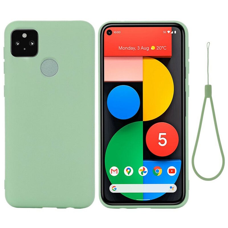 Hoesje voor Google Pixel 5A Vloeibare Siliconen Met Sleutelkoord