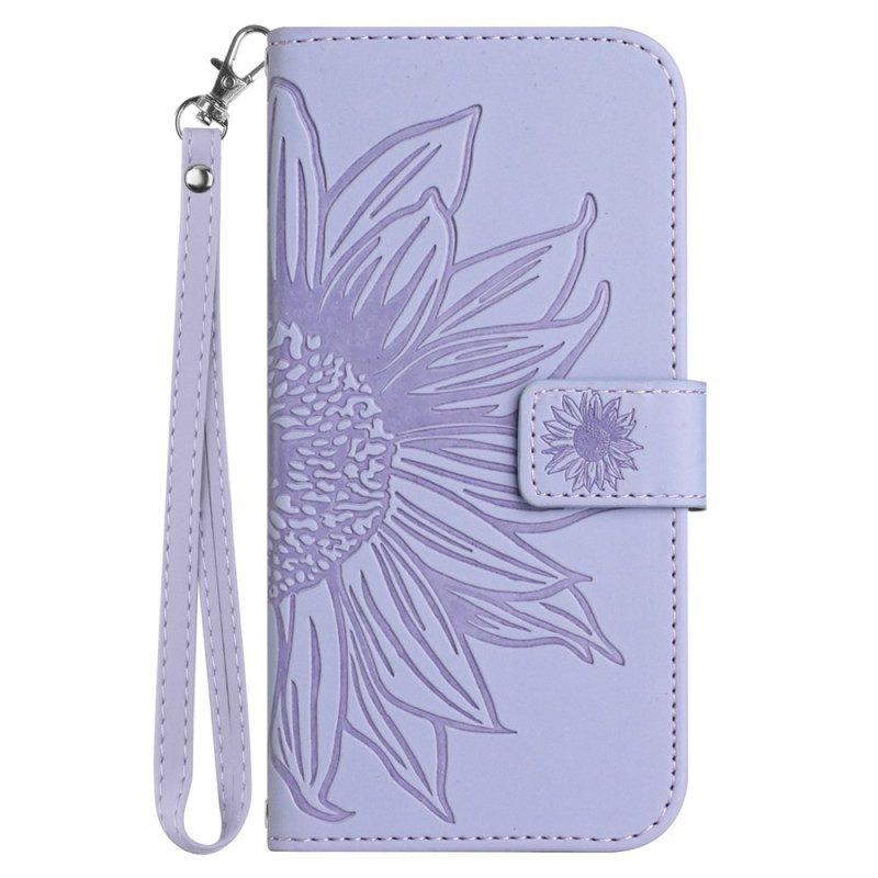 Bescherming Hoesje iPhone 16 Plus Zonnebloemprint Met Riempje