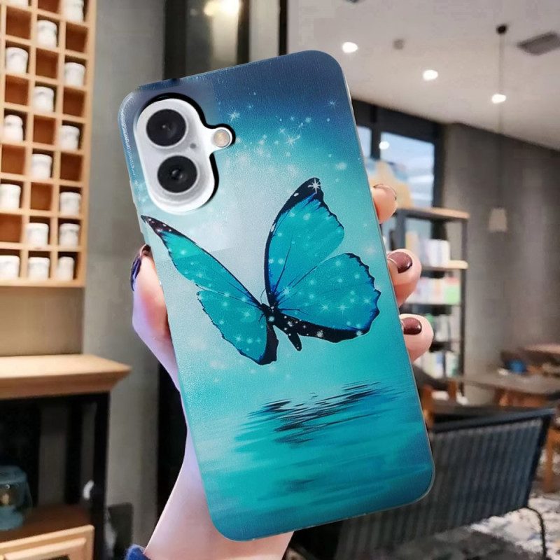 Cover Hoesje iPhone 16 Plus Telefoonhoesje Blauwe Vlinder