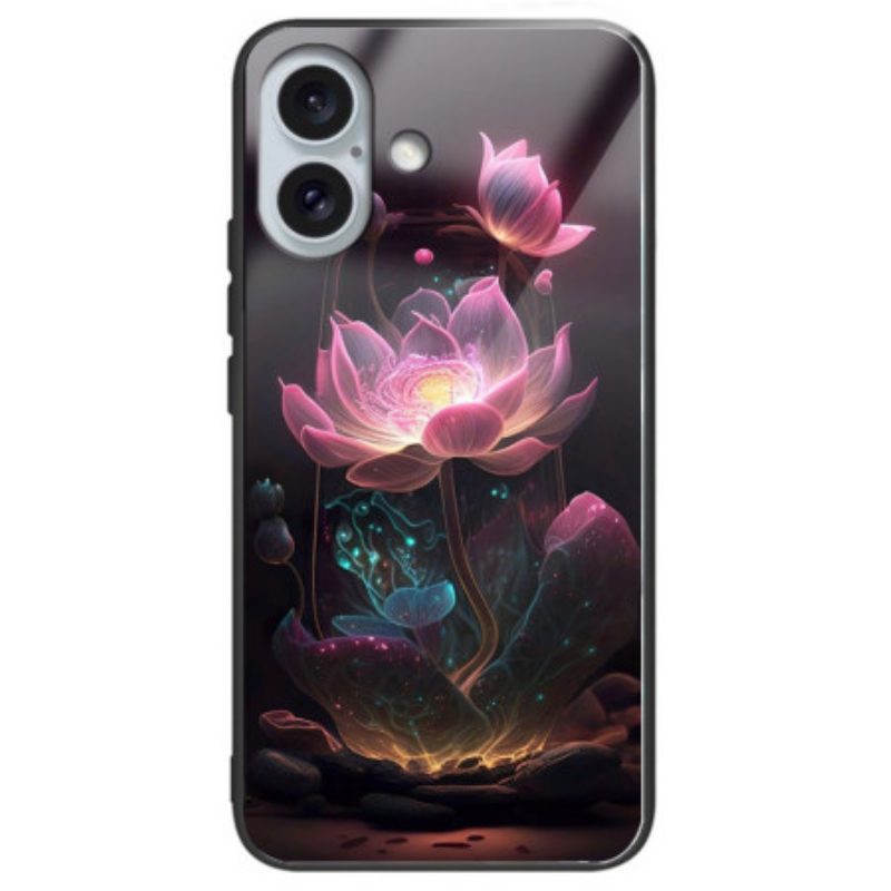 Cover Hoesje iPhone 16 Plus Telefoonhoesje Lotus Rose Gehard Glas