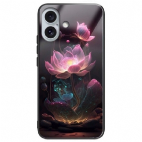 Cover Hoesje iPhone 16 Plus Telefoonhoesje Lotus Rose Gehard Glas